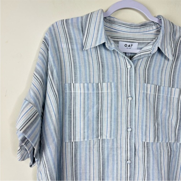 NWT OAT NY Button Down Striped Top Collared Size XL 100% Cotton - Picture 2 of 7